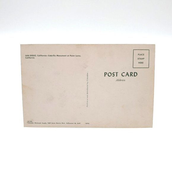 Vintage Postcard Cabrillo Monument Point Loma San Diego California Card H 1224 - Picture 2 of 2